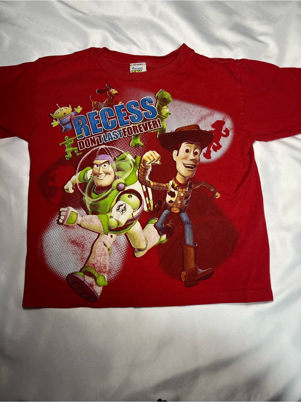 Vintage 2010 Toy Story 3 Woody Buzz Red Graphic T-Shirt Kids Size 5/6 Disney